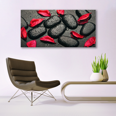 Image sur verre acrylique Pétales pierres art rouge gris