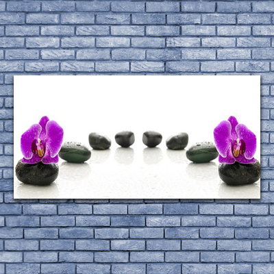 Image sur verre acrylique Pierres fleurs art rose noir