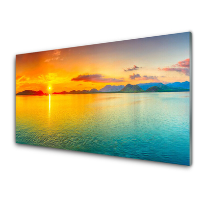 Image sur verre acrylique Soleil mer paysage bleu jaune