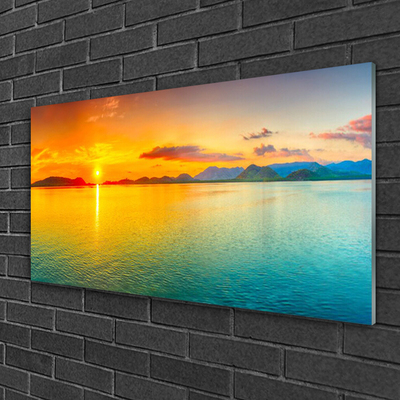 Image sur verre acrylique Soleil mer paysage bleu jaune