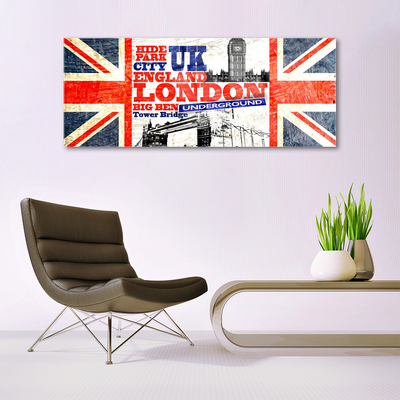 Image sur verre acrylique Londres drapeau art bleu blanc rouge gris