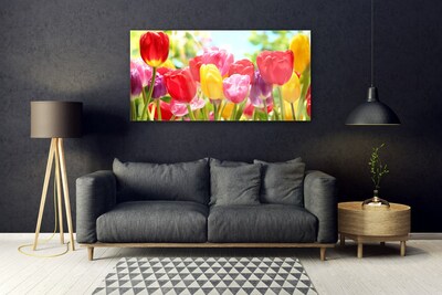 Image sur verre acrylique Tulipes floral rouge jaune