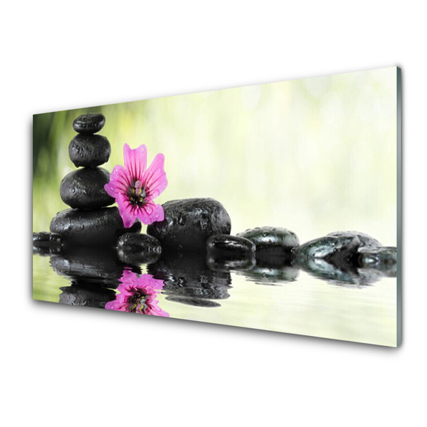 Image sur verre acrylique Pierres fleurs art rose noir