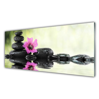 Image sur verre acrylique Pierres fleurs art rose noir