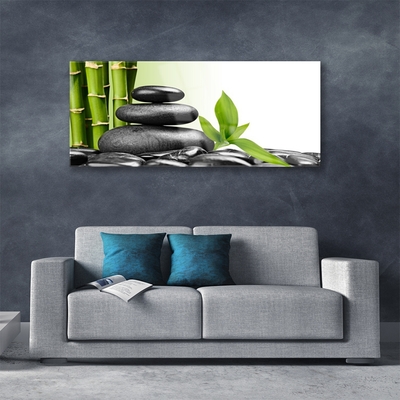 Image sur verre acrylique Bambou pierres art vert noir