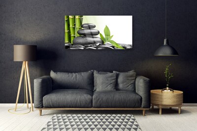 Image sur verre acrylique Bambou pierres art vert noir