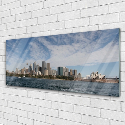 Image sur verre acrylique Mer ville bâtiments gris bleu