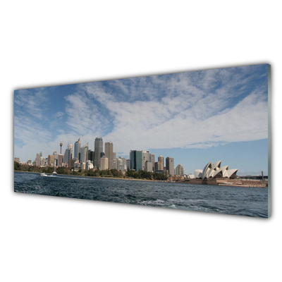 Image sur verre acrylique Mer ville bâtiments gris bleu