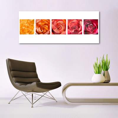Image sur verre acrylique Roses floral jaune orange rouge