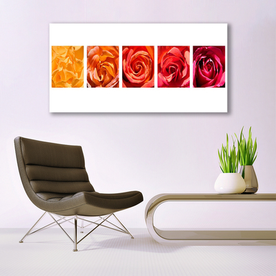 Image sur verre acrylique Roses floral jaune orange rouge