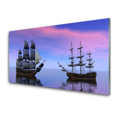 Image sur verre acrylique Bateaux mer paysage brun gris violet bleu