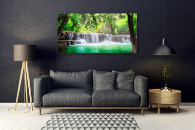 Image sur verre acrylique Cascade lac forêt nature bleu gris vert brun