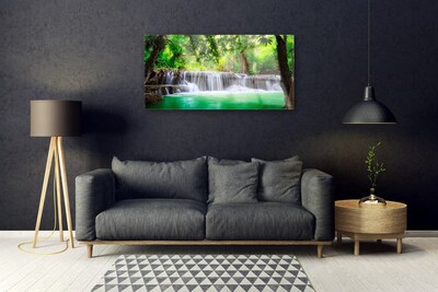 Image sur verre acrylique Cascade lac forêt nature bleu gris vert brun
