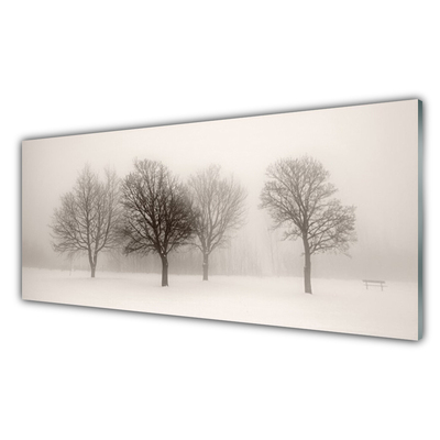 Image sur verre acrylique Arbres neige paysage blanc brun