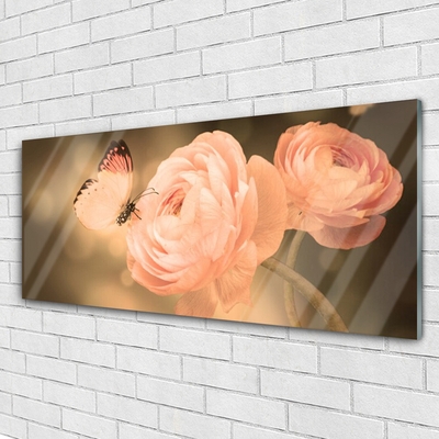 Image sur verre acrylique Roses papillon nature beige