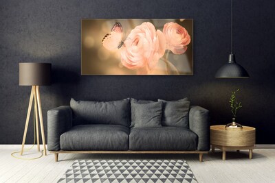 Image sur verre acrylique Roses papillon nature beige