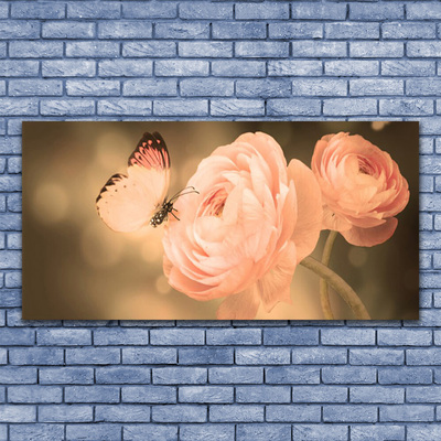 Image sur verre acrylique Roses papillon nature beige