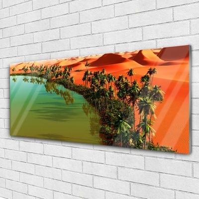 Image sur verre acrylique Baie désert arbres paysage vert jaune