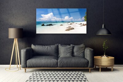 Image sur verre acrylique Pierres plage paysage blanc gris