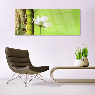 Image sur verre acrylique Fleur bambou floral vert blanc