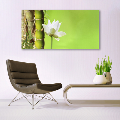 Image sur verre acrylique Fleur bambou floral vert blanc