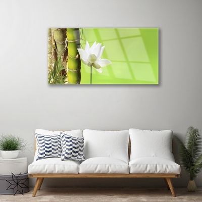 Image sur verre acrylique Fleur bambou floral vert blanc