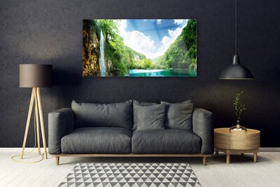 Image sur verre acrylique Forêt montagnes lac nature brun vert bleu