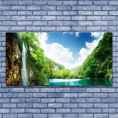 Image sur verre acrylique Forêt montagnes lac nature brun vert bleu