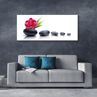 Image sur verre acrylique Pierres fleurs art rouge gris