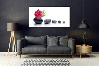 Image sur verre acrylique Pierres fleurs art rouge gris