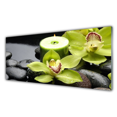 Image sur verre acrylique Pierres fleurs floral vert noir