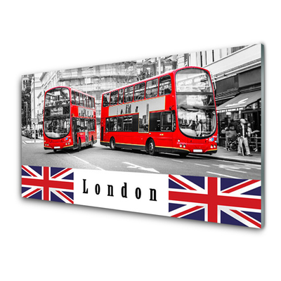 Image sur verre acrylique Londres bus art gris rouge bleu blanc