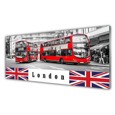 Image sur verre acrylique Londres bus art gris rouge bleu blanc