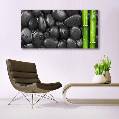 Image sur verre acrylique Pierres bambou art vert noir