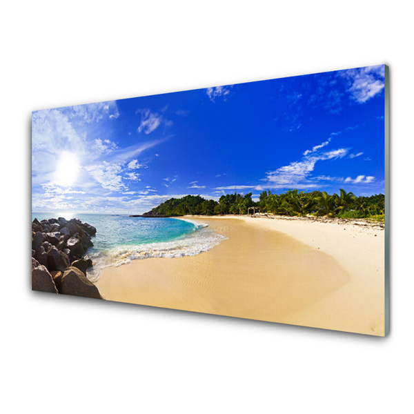 Image sur verre acrylique Plage mer paysage jaune bleu brun