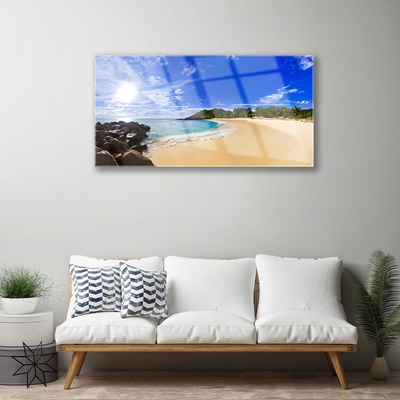 Image sur verre acrylique Plage mer paysage jaune bleu brun