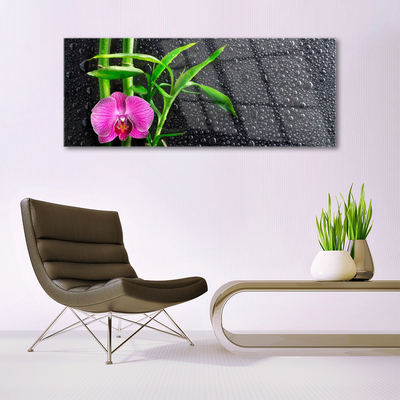 Image sur verre acrylique Fleur bambou floral rose vert