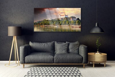 Image sur verre acrylique Lac ville paysage blanc brun vert