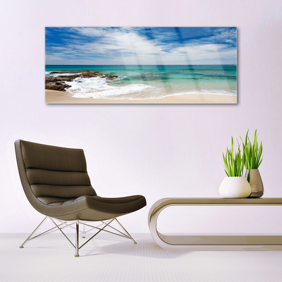 Image sur verre acrylique Mer plage paysage blanc bleu