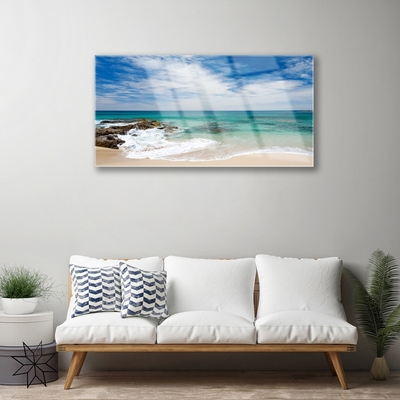 Image sur verre acrylique Mer plage paysage blanc bleu
