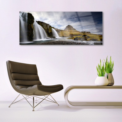 Image sur verre acrylique Cascade montagnes paysage gris blanc