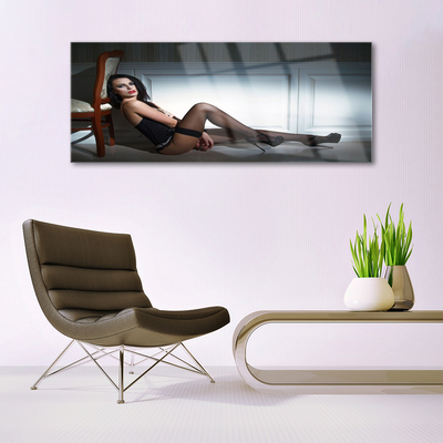 Image sur verre acrylique Femme chaise personnes brun beige noir