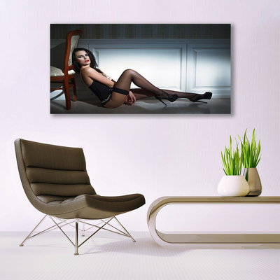 Image sur verre acrylique Femme chaise personnes brun beige noir