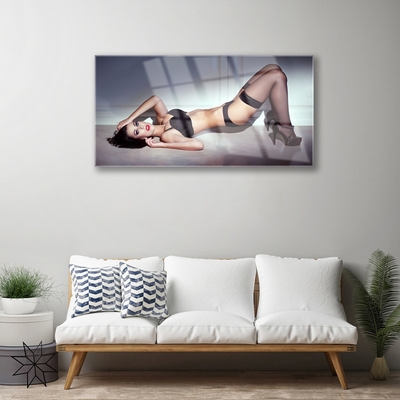 Image sur verre acrylique Femme personnes noir beige