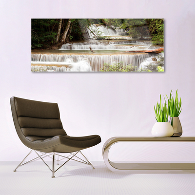 Image sur verre acrylique Forêt chute d'eau nature blanc brun vert