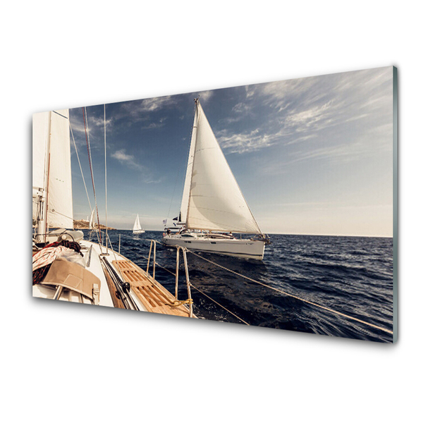Image sur verre acrylique Bateaux mer paysage blanc brun bleu