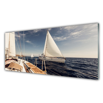 Image sur verre acrylique Bateaux mer paysage blanc brun bleu