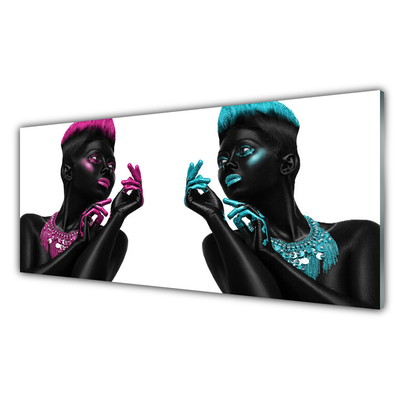 Image sur verre acrylique Figures art noir rouge bleu