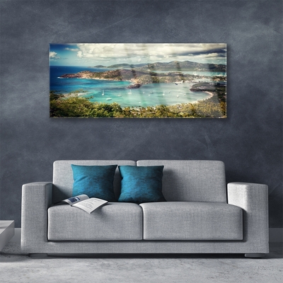 Image sur verre acrylique Baie paysage gris vert bleu