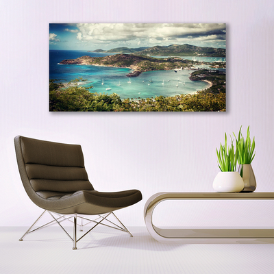 Image sur verre acrylique Baie paysage gris vert bleu